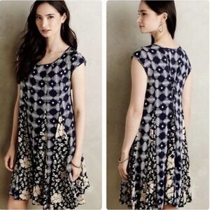 Anthropologie Maeve Navy Blue Indiga Swing Dress Sz S Ikat